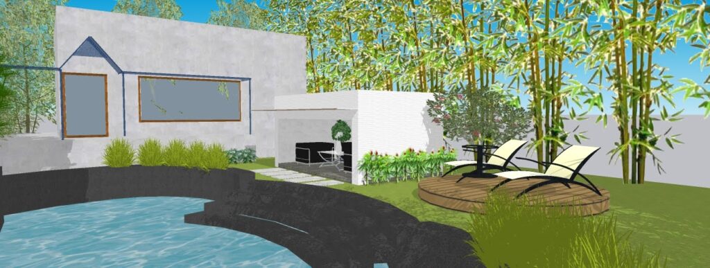 3D landscape design and visualization for a private luxury farmhouse estate.