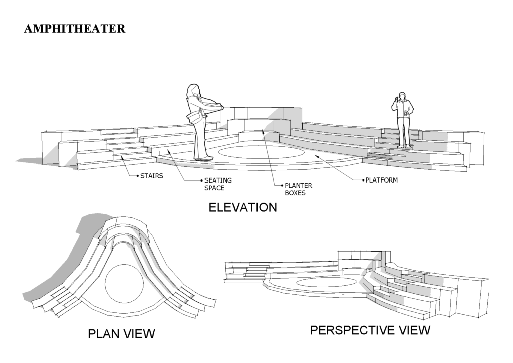 Engineering drawing for a landscape amphitheatre and architectural seating pavilion.