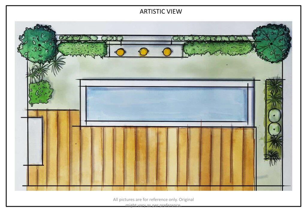 Modern Zen courtyard design with minimalist stone features and specimen trees - Bangalore Landscape Designer.