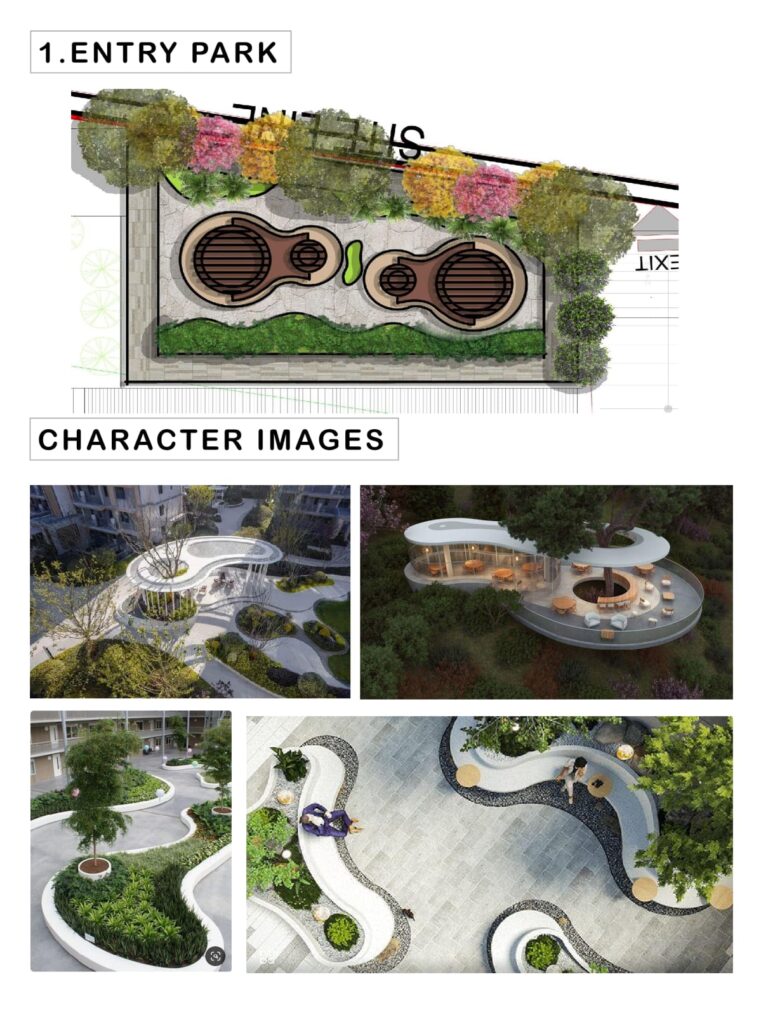 Large scale social infrastructure landscape concept for apartment complex in Bangalore.